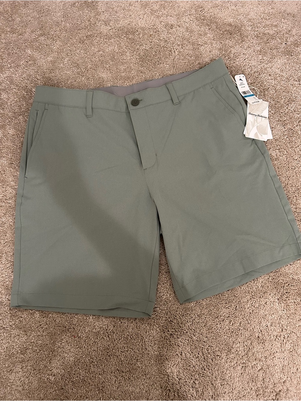 Tommy Bahama Olive Green Flat-Front Performance Shorts - Picture 2 of 5